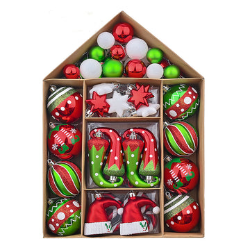 70 pcs Red & Green Elf Hat themed Christmas Balls tree hanging, Xmas Decoration set.