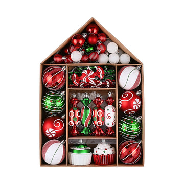 70 pcs Red ,Green, White chocolates, Cupcakes themed Christmas Balls tree hanging ,Xmas Decoration set.