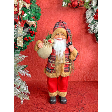 20 inches Premium Plaided Tall self standing Santa with Sticks Christmas Décor