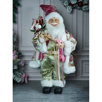 34 inches Pastel Pink & Mint Green Santa Claus, Self Standing Christmas Décor