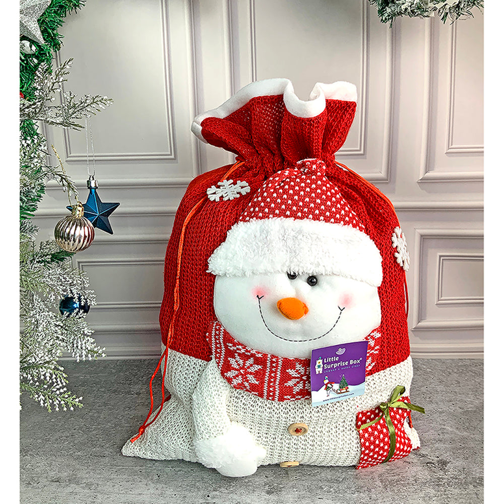 Snowman Red White Knitted Large Size Christmas Sack, 21 inches