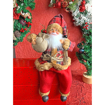 13 inches Premium Plaided checks sitting Santa Christmas Décor