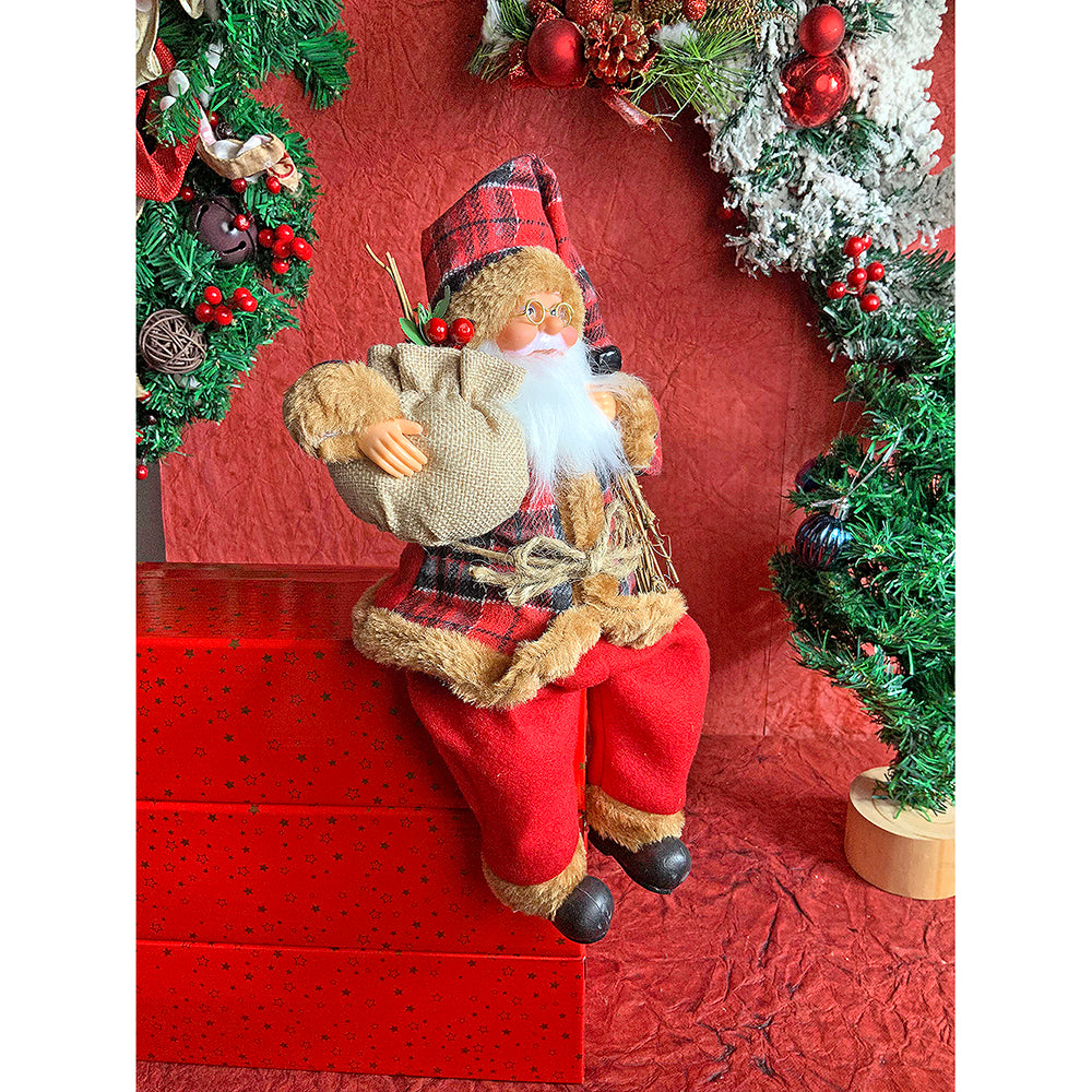 13 inches Premium Plaided checks sitting Santa Christmas Décor