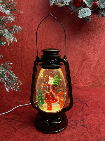 Santa with rotating gift and Deer Musical Glitter Water Light, Christmas Snow Lantern