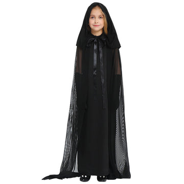 Long Black Cloak Witch , Kids Halloween Costume Fancy Dress Up