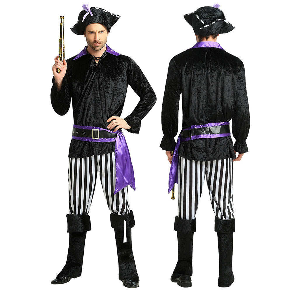 Purple & Black Pirate Adult Halloween Costume Fancy Dress Up