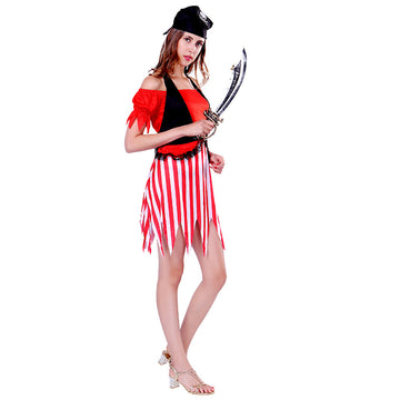 Red dress Pirate Adult Halloween Costume Fancy Dress Up