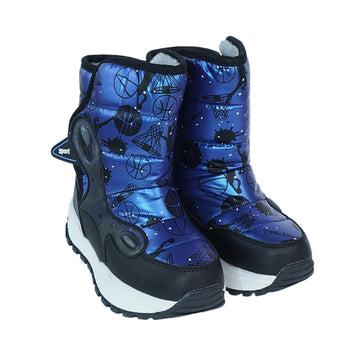 Midnight Blue Basketball print, Waterproof Winter Snow Boots for Kids with Metal Cleats for Minus Degree Icy Terrains
