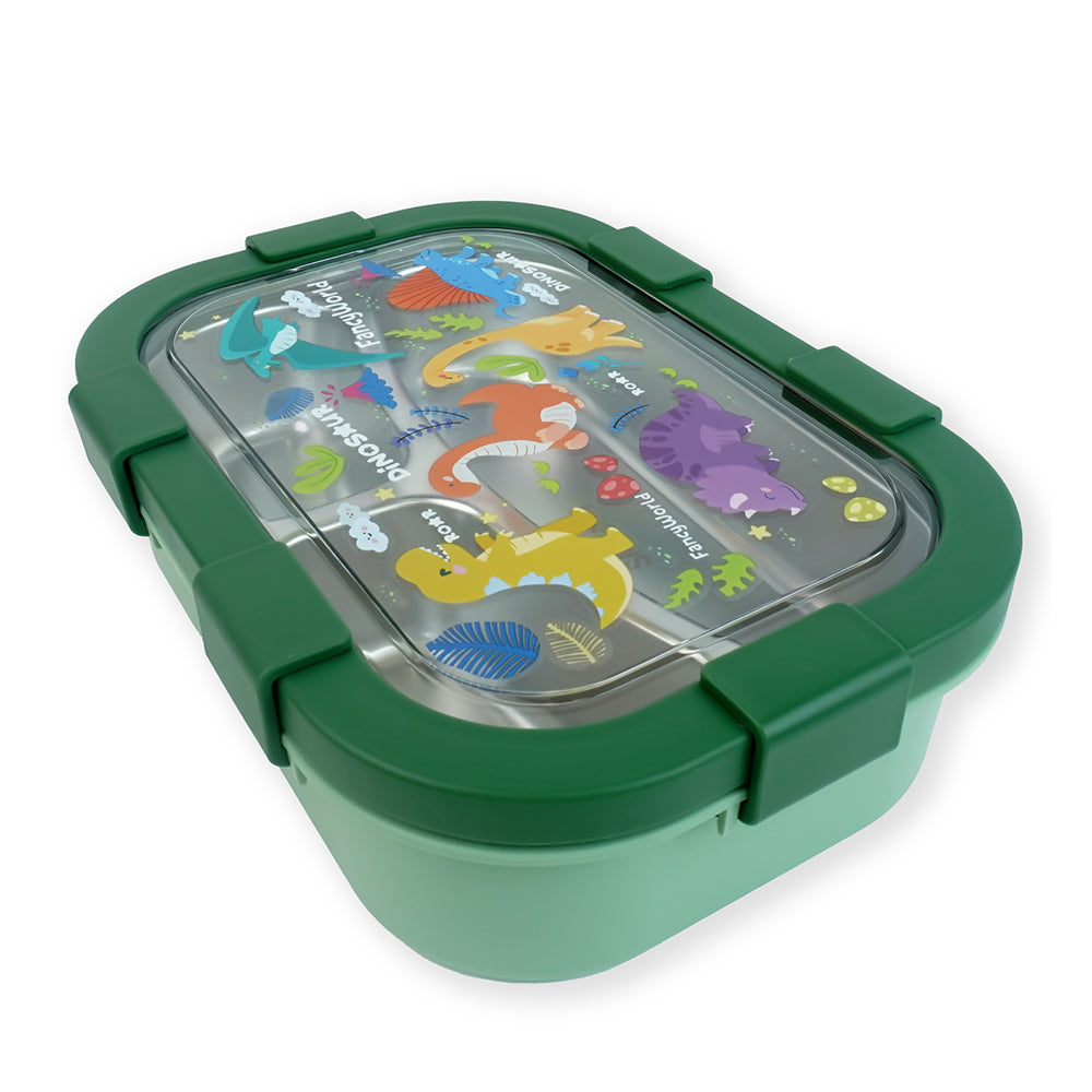 2 pcs Dino LunchBag & Stainless Steel 3 section Lunch box for Kids