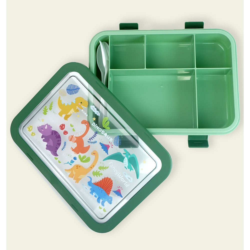 2 pcs Dino Lunchbag & 5 section Lunch box for Kids
