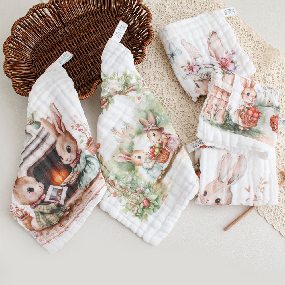 5 pcs woodland theme super soft breathable pure Muslin cotton Napkins set
