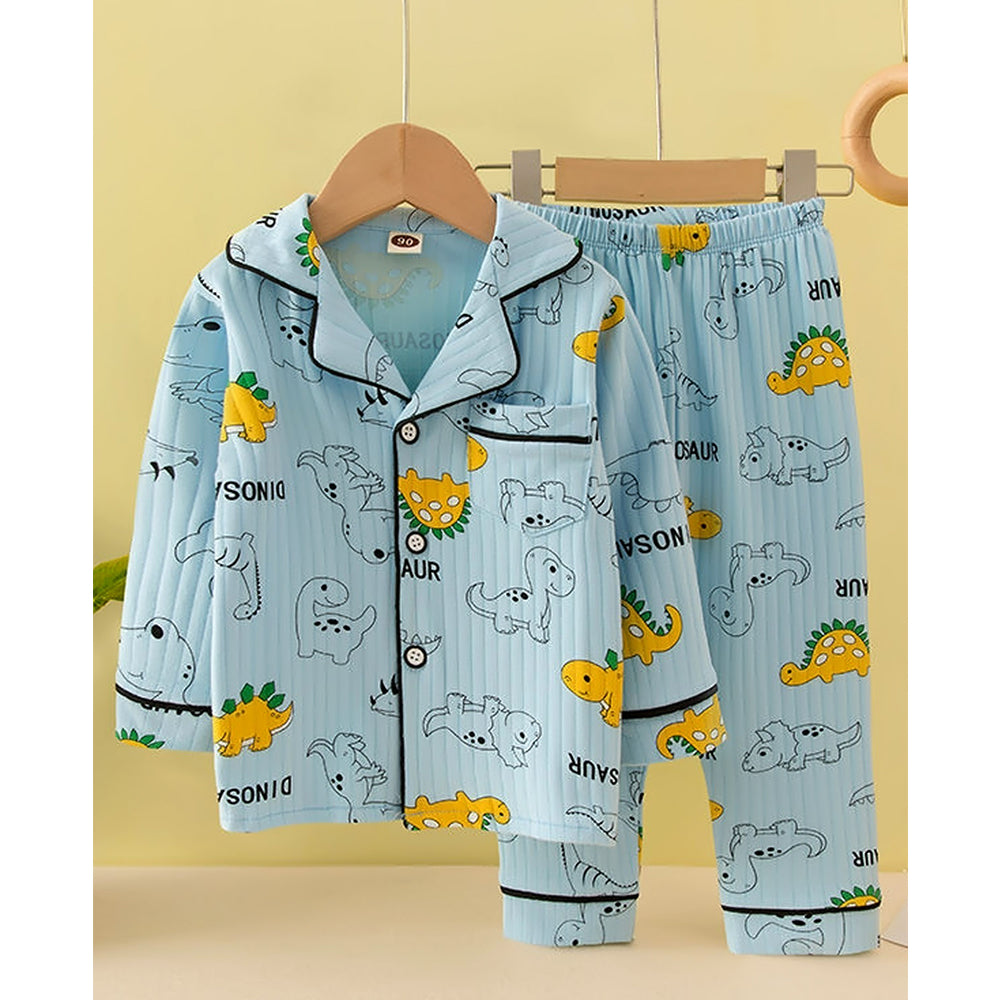 Blue Black Line Dino soft cotton Kids nightsuit