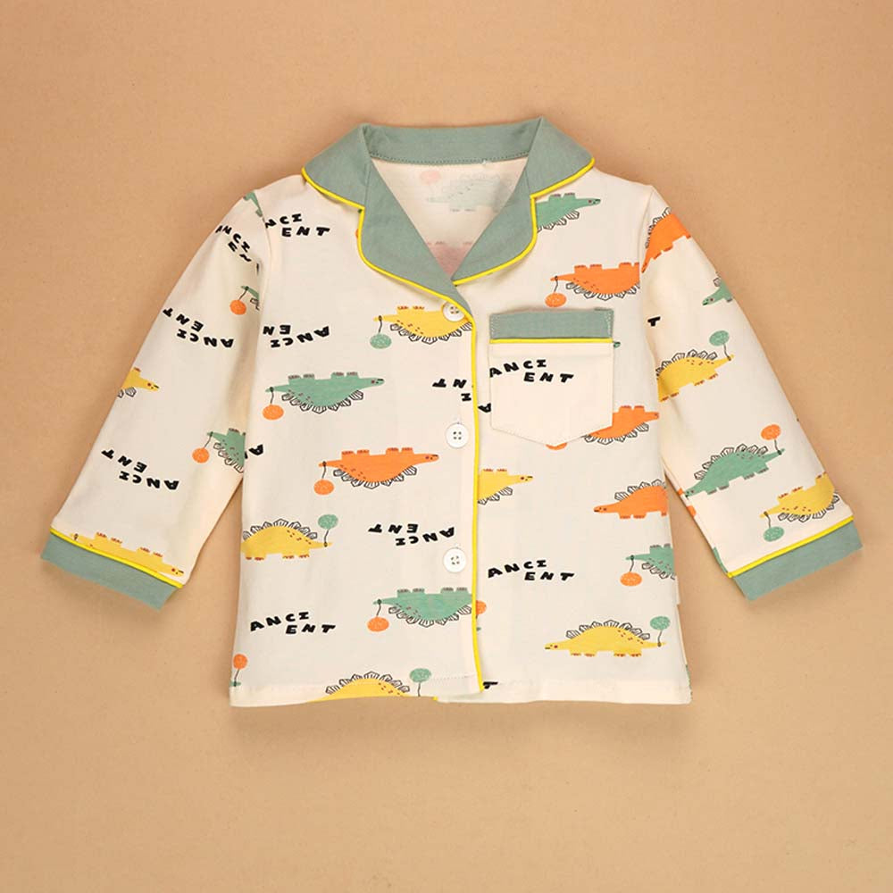 Baloon Dinosaur Olive & Cream soft Cotton Kids Nightsuit