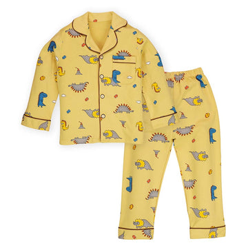 Mustard Brown Dino soft Cotton Kids Nightsuit
