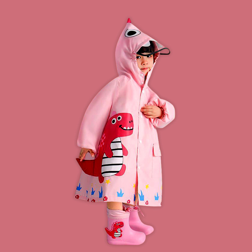 Baby Pink Dino Park Raincoat for Kids and Toddlers-M