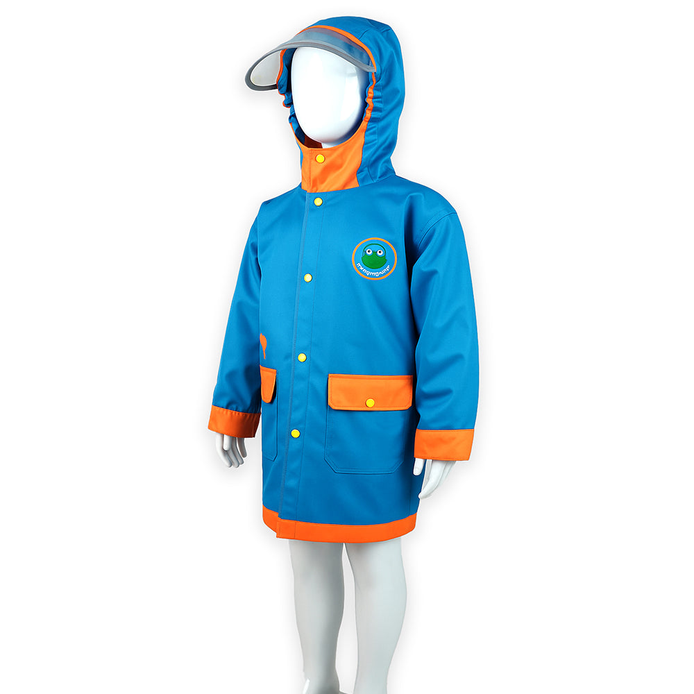 Blue Orange Dino Digger Knee Length Raincoat for Kids