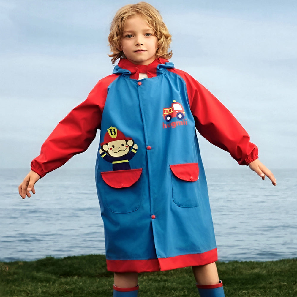 Fire Engine theme,Knee length Raincoat for Kids