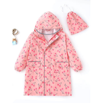 Merry Cherry theme Knee Length Raincoat for Kids