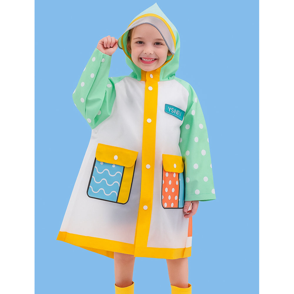Mint Polka Dots long style Raincoat for kids