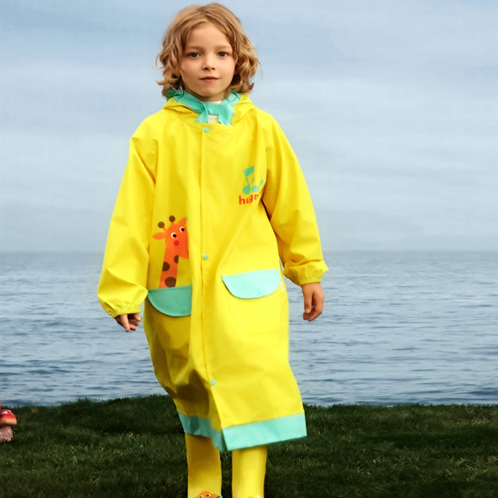 Singing Giraffe Yellow,Mint Knee length Raincoat for Kids