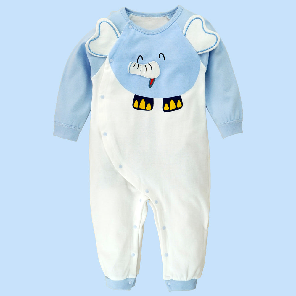 Blue 3D Eared Elephant theme full sleeves jumpsuit Romper for tiny toddlers