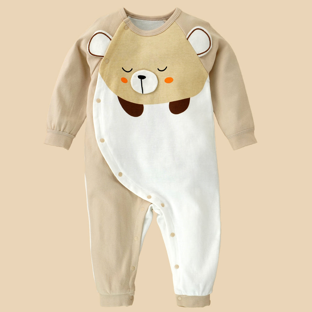 Cream 3D Eared Bear  full sleeves jumpsuit Romper for tiny toddlers