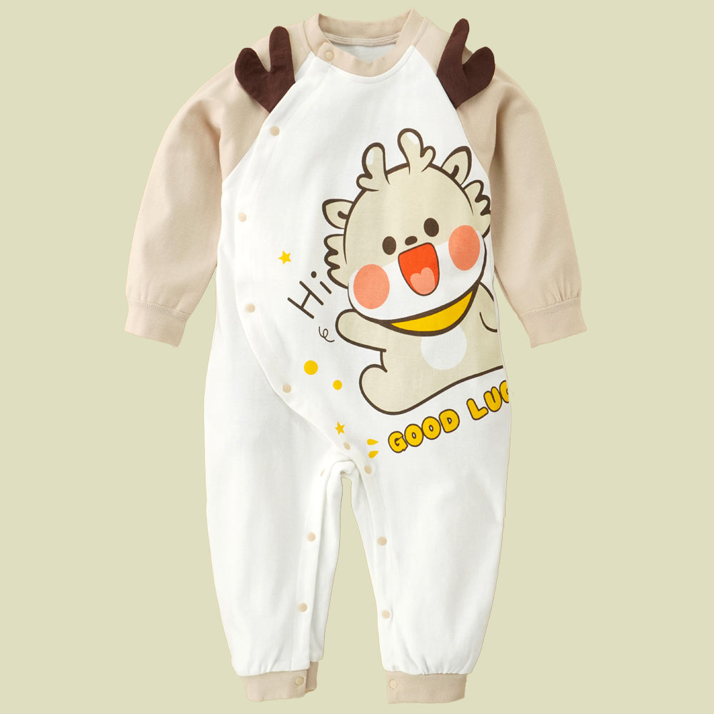 Cream Brown 3d Ear Reindeer theme full sleeves jumpsuit Romper for tiny toddlers