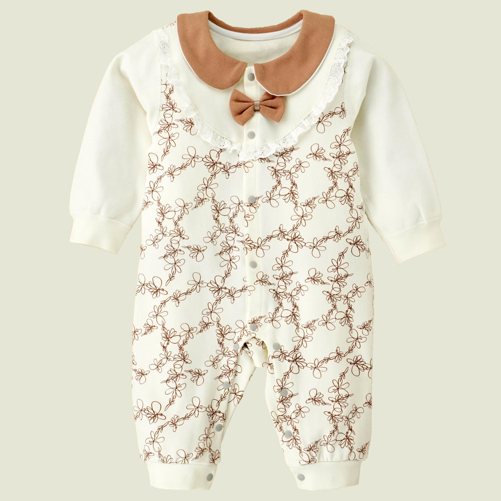 Brown Doodle Butterfly full sleeves jumpsuit style Romper for Tiny Toddlers