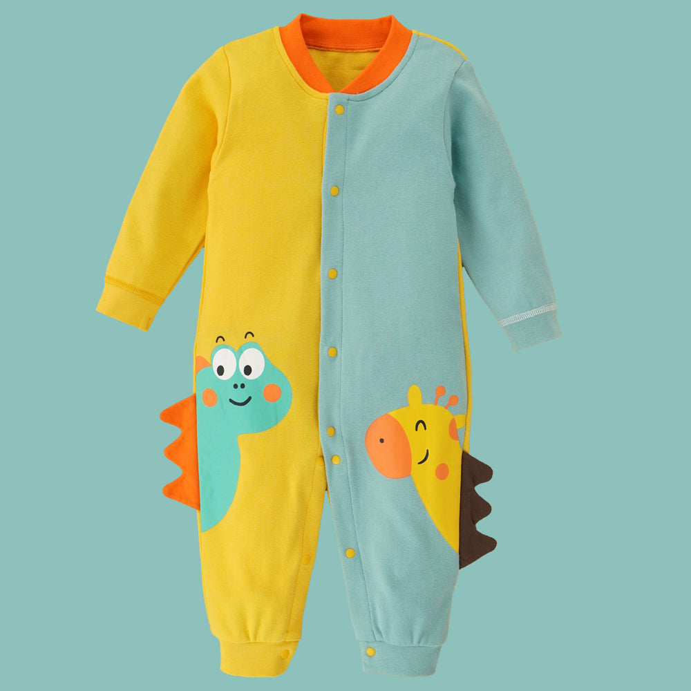 Giraffe & Dino colorblock full sleeves jumpsuit Romper for tiny toddlers
