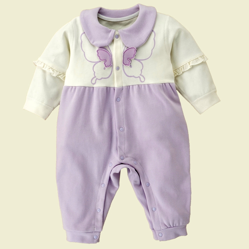 Purple & Cream  Butterfly full sleeves jumpsuit style Romper for Tiny Toddlers