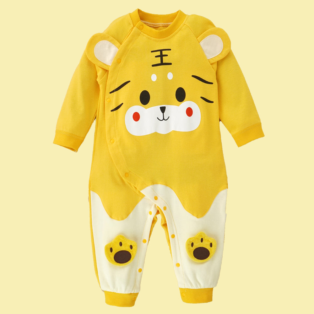 Yellow Baby Tiger Paws full sleeves jumpsuit style Romper for Tiny Toddlers