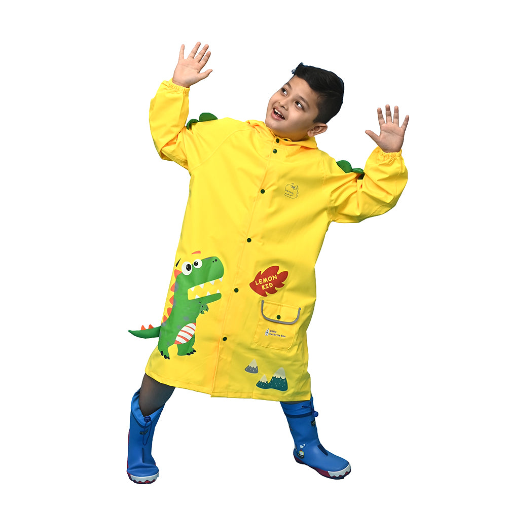 Bright Yellow 3d Dino Theme Raincoat for Kids - Little Surprise BoxBright Yellow 3d Dino Theme Raincoat for Kids