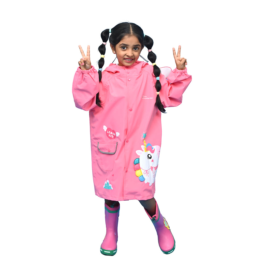 Bright Pink Magical Unicorn Theme Raincoat for Kids - Little Surprise BoxBright Pink Magical Unicorn Theme Raincoat for Kids