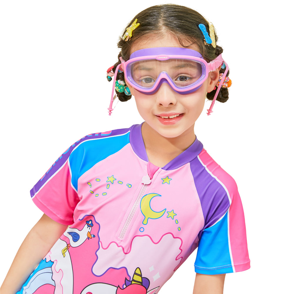 Pink Purple two border Anti Fog UV Protection Leakproof Design Swim Goggles for Kids, 4yrs  - 10yrs