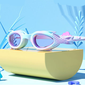 Pastel Purple Fishtail Designed Frame, Anti Fog UV Protection Leakproof Design Swim Goggles for Kids, 3 years - 8 years