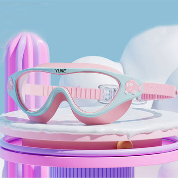 Side Fish Pastel Blue & Pink  Anti Fog UV Protection Leakproof Design Swim Goggles for Kids, 4yrs  - 10yrs