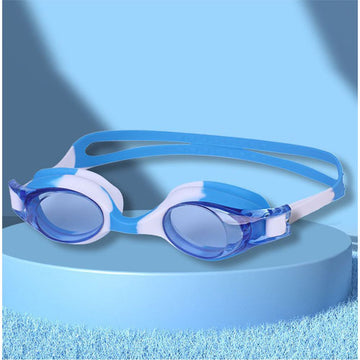 Tie Dye White with Blue Anti Fog UV Protection Leakproof Design Swim Goggles for Kids, 1yr - 4yrs