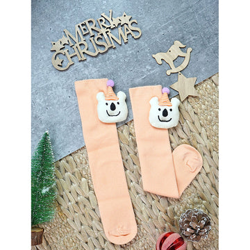 Orange 3D Party Hat Teddy Socks for Kids