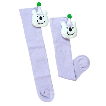 Purple 3D Party Hat Teddy Socks for Kids .