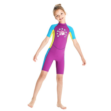 Knee Length Dive Mauve Mermaid Color Block Printed Kids Swimwear In Upf 50+ Fabric