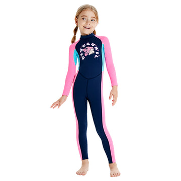 Full Length Dive Navy Mermaid Color Block Printed Kids Swimwear In Upf 50+ Fabric