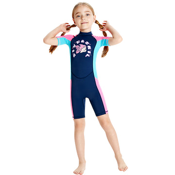 Knee Length Dive Navy Mermaid Color Block Printed Kids Swimwear In Upf 50+ Fabric