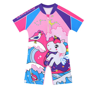 1 piece Pink Unicorn Moon,Kids UPF 50+ Swimwear with matching Swim Cap