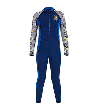 Full Sleeves Kids Swimwear Blue & Dark Blue Palm Leaves printed Sleeves, UPF 50+