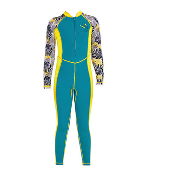 Full Sleeves Kids Swimwear Yellow & Green Palm Leaves printed Sleeves, UPF 50+