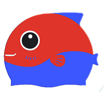 Red Fin Dual Color , Silicone Kids Swim Cap, 5 years -15 years