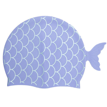 Scales Purple Fishy , Silicone Kids Swim Cap, 5 years -15 years