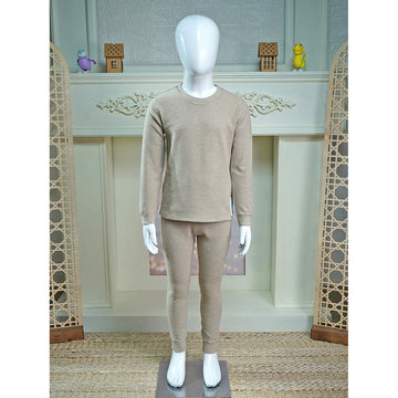 Stripes Brown Round Neck Upper & Lower Body Thermal Winter Warmers