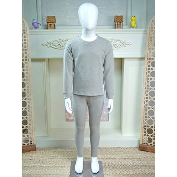 Stripes Grey Round Neck Upper & Lower Body Thermal Winter Warmers