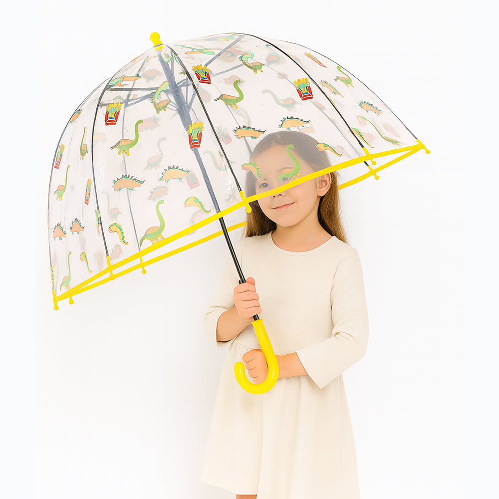 Popcorn Dino theme Dome style Transparent Umbrella for Kids, 1-5years